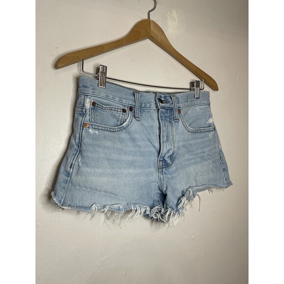 Madewell Relaxed Denim Shorts Women's 24 Button Fly Light Wash Festival Raw Hem - Picture 2 of 7